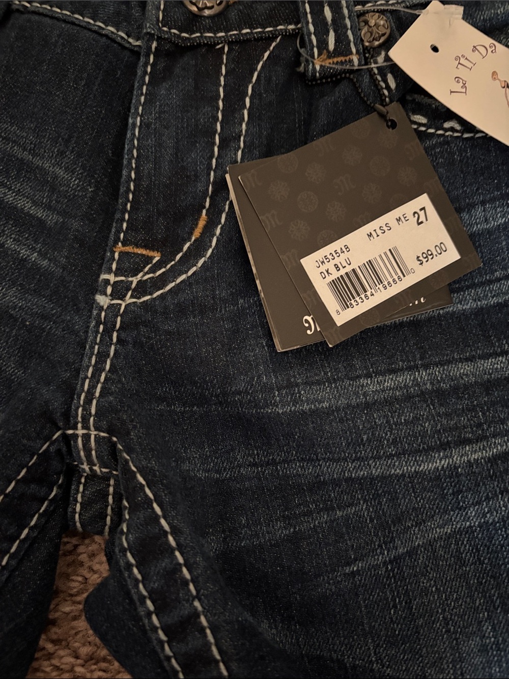 Miss Me Dark Indigo Bootcut Jeans with Gold Embroidery and Studs - Picture 6 of 13